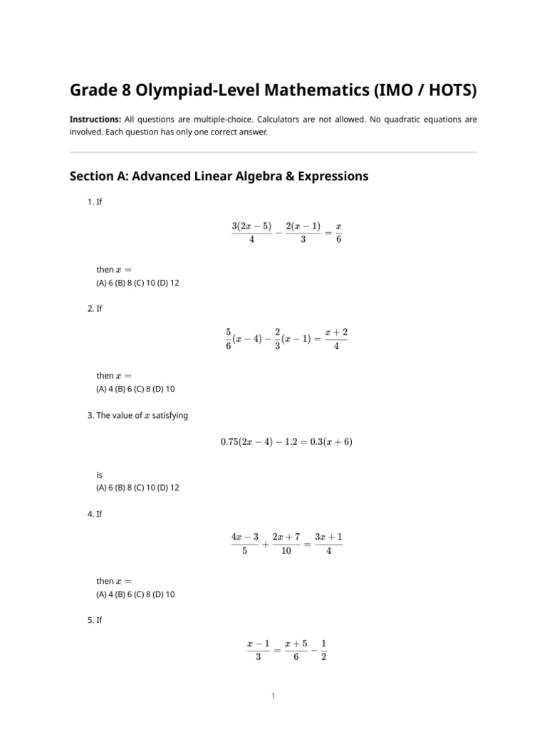 Grade 8 Olympiad-Level Mathematics Question Bank | PDF | Length | Area