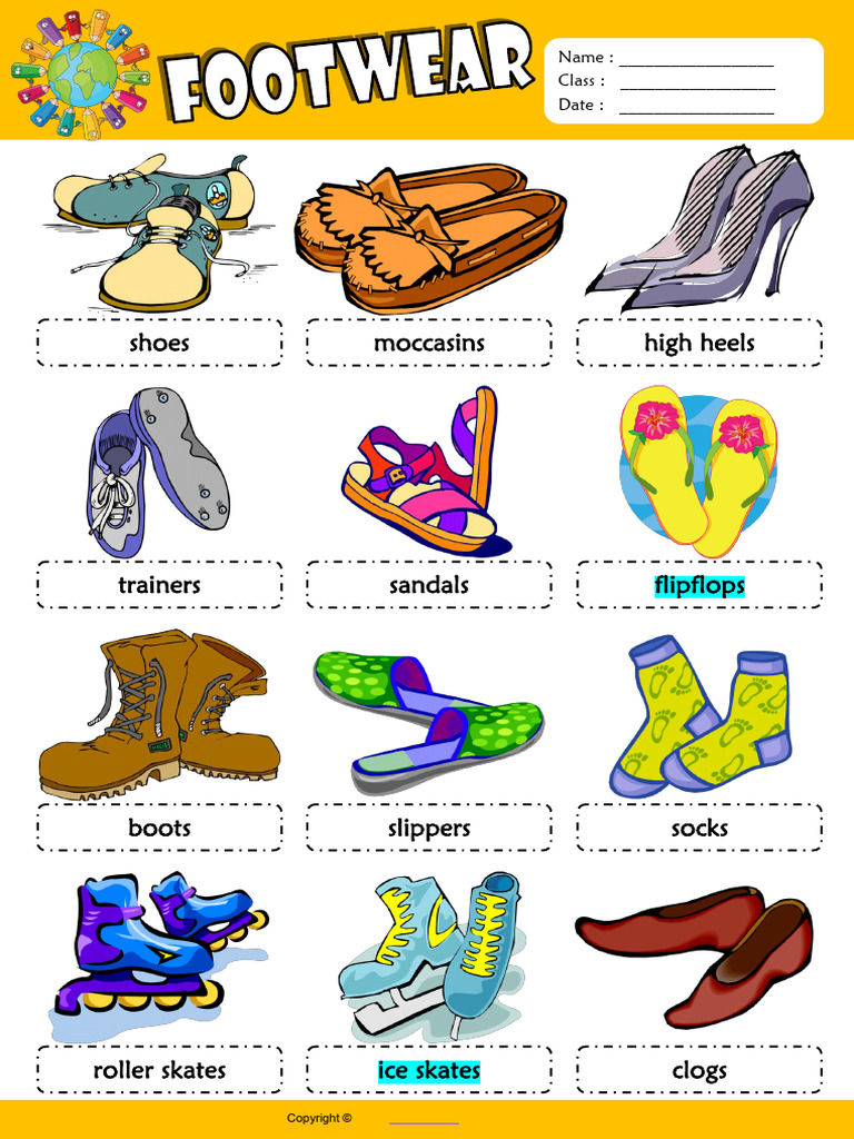 Footwear Esl Picture Dictionary for Kids | PDF