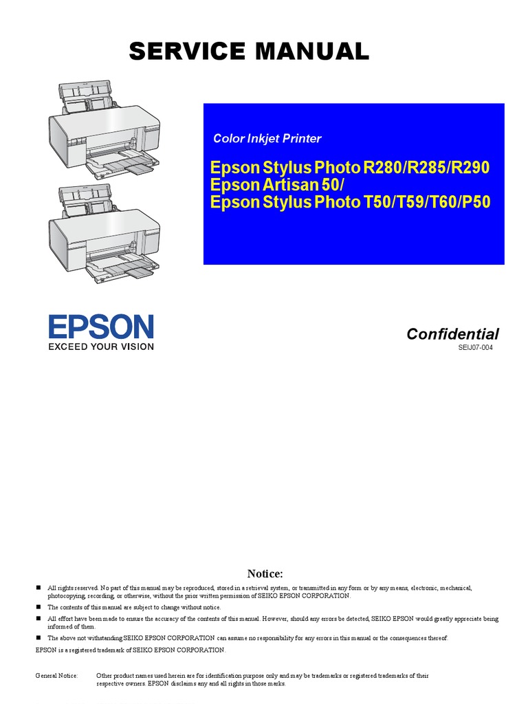 Epson Stylus Photo R280, R285, R290, P50, T50, T59, T60, Artisan50 ...