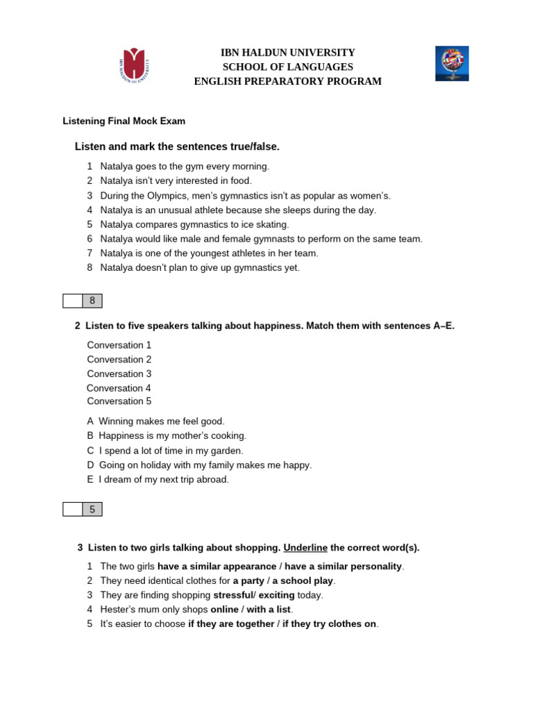 Listening Final Mock Exam | PDF