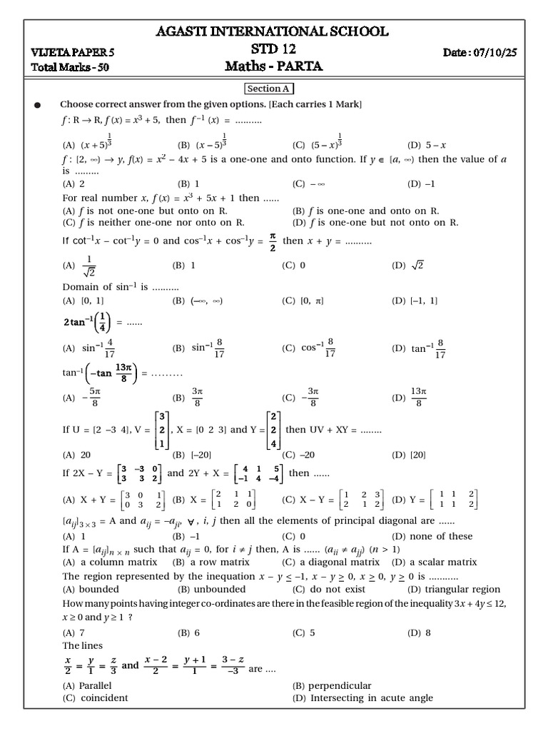 Maths-PARTA - D07-Oct-2025 (3) - Compressed | PDF | Algebra | Mathematics