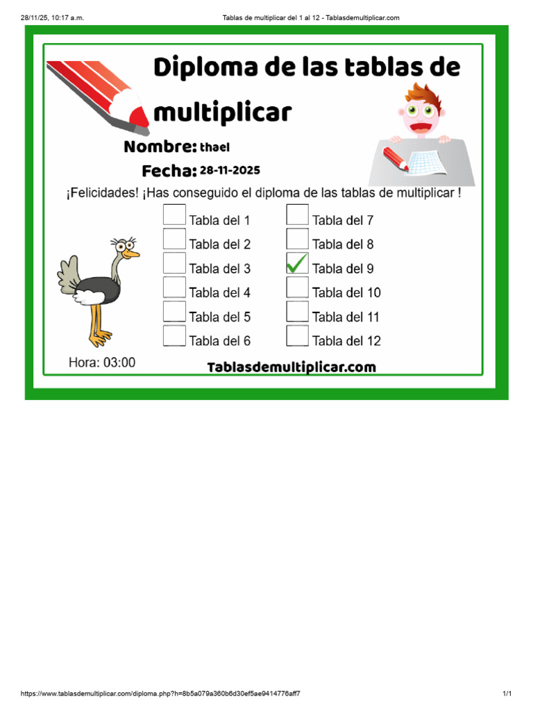 Tablas de Multiplicar Del 1 Al 12 - Tablasdemultiplicar.com | PDF
