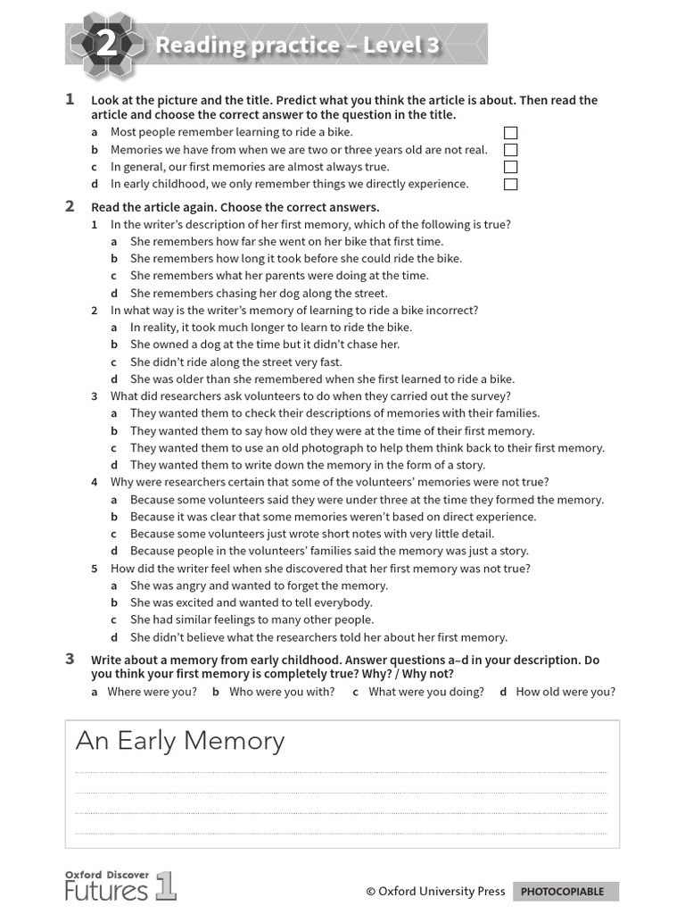 ODF1 Unit 2 Reading Practice L3 | PDF | Memory