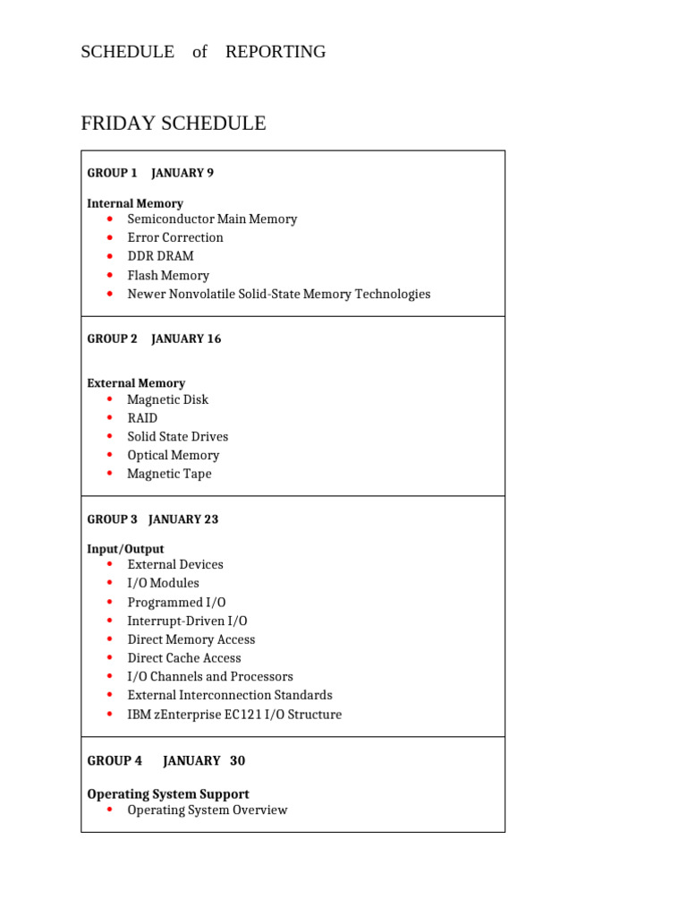 Friday Reporting Schedule | PDF