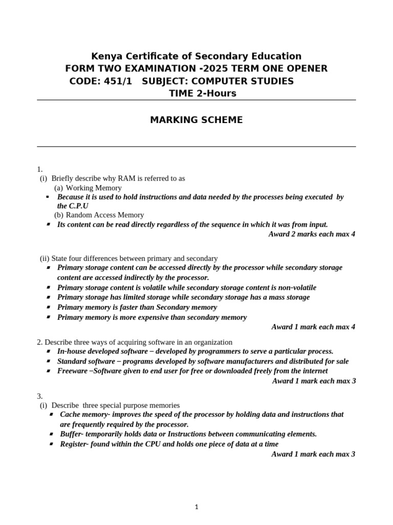 Computer Studies - Computer Studies - Marking Scheme | PDF | Computer ...