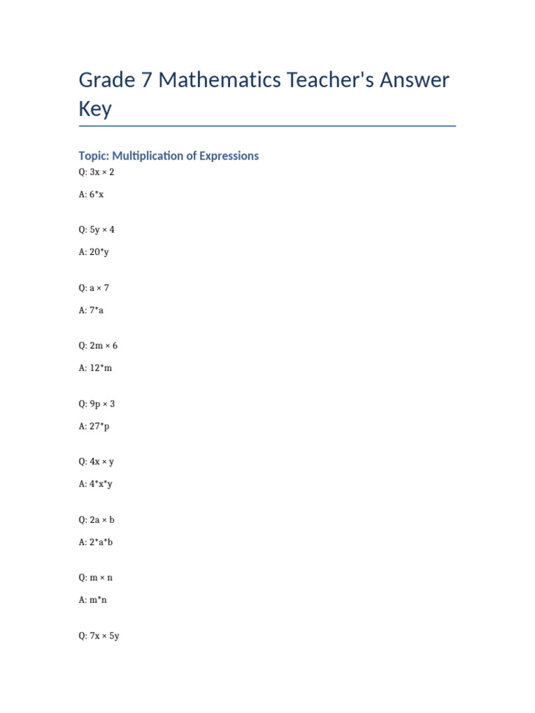 Grade7 Multiplication Teacher FULL | PDF