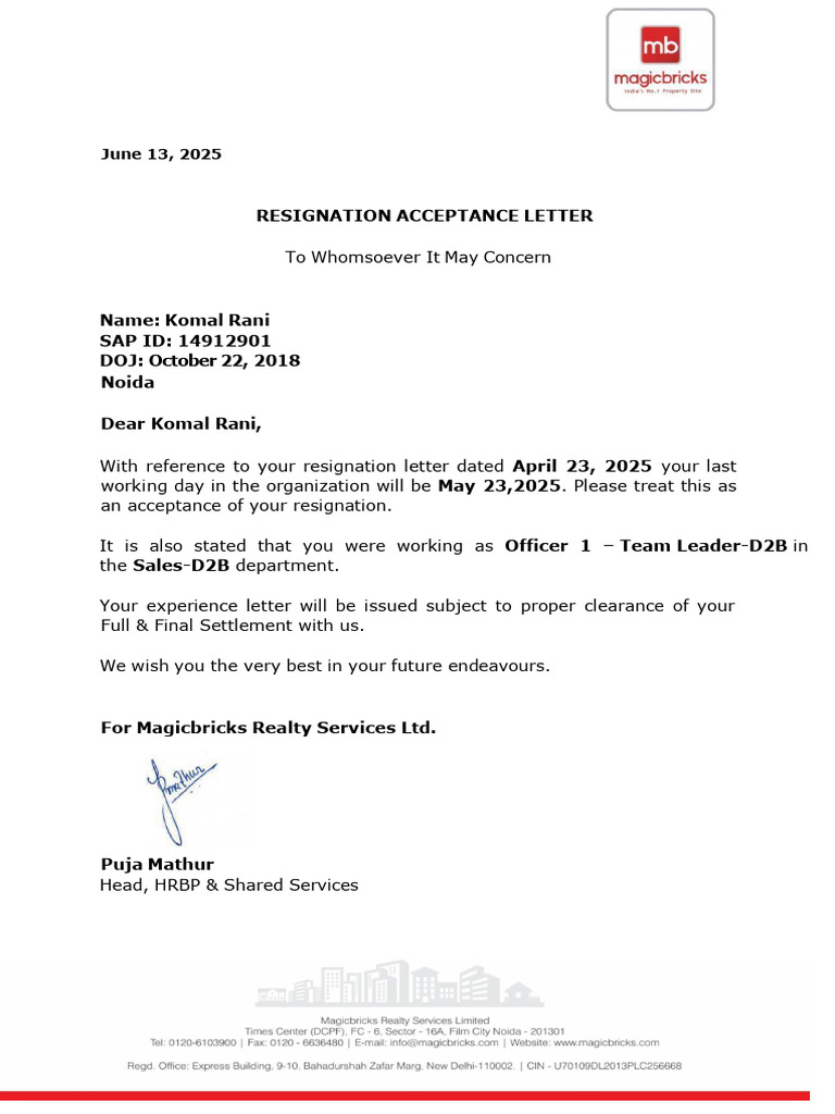 Komal Rani - Reliving Letter | PDF