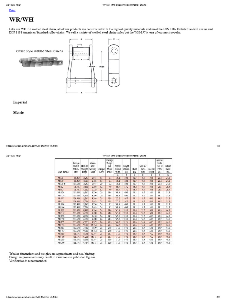 WR - WH - Mill Chain - Welded Chains - Chains | PDF