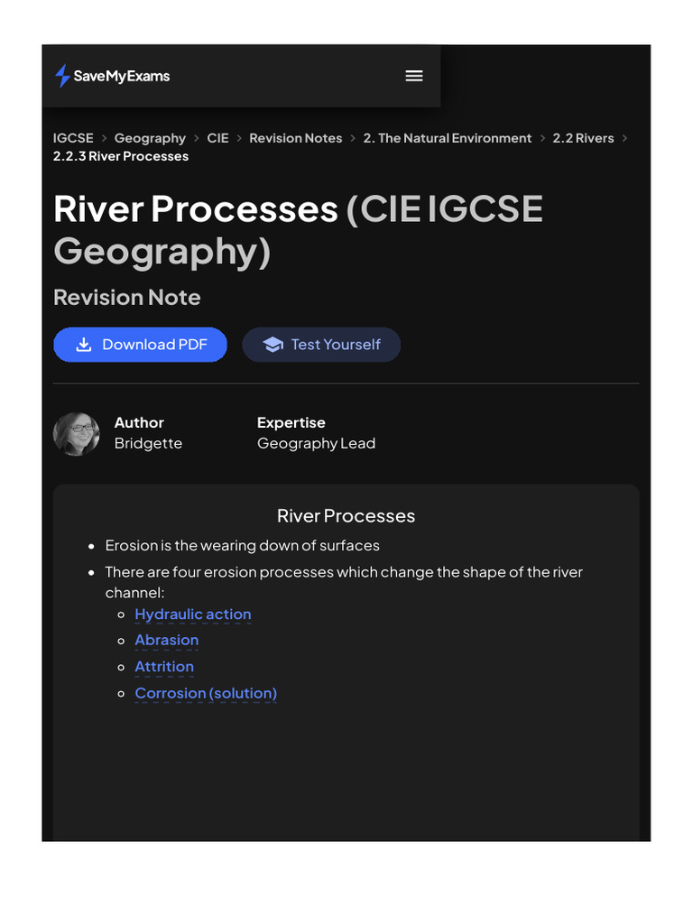 2.2.3 River Processes - CIE IGCSE Geography Revision Notes 2020 - Save ...