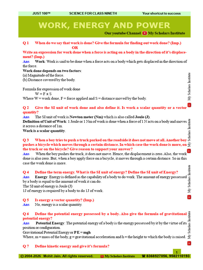 work energy power notes all | PDF | Potential Energy | Force