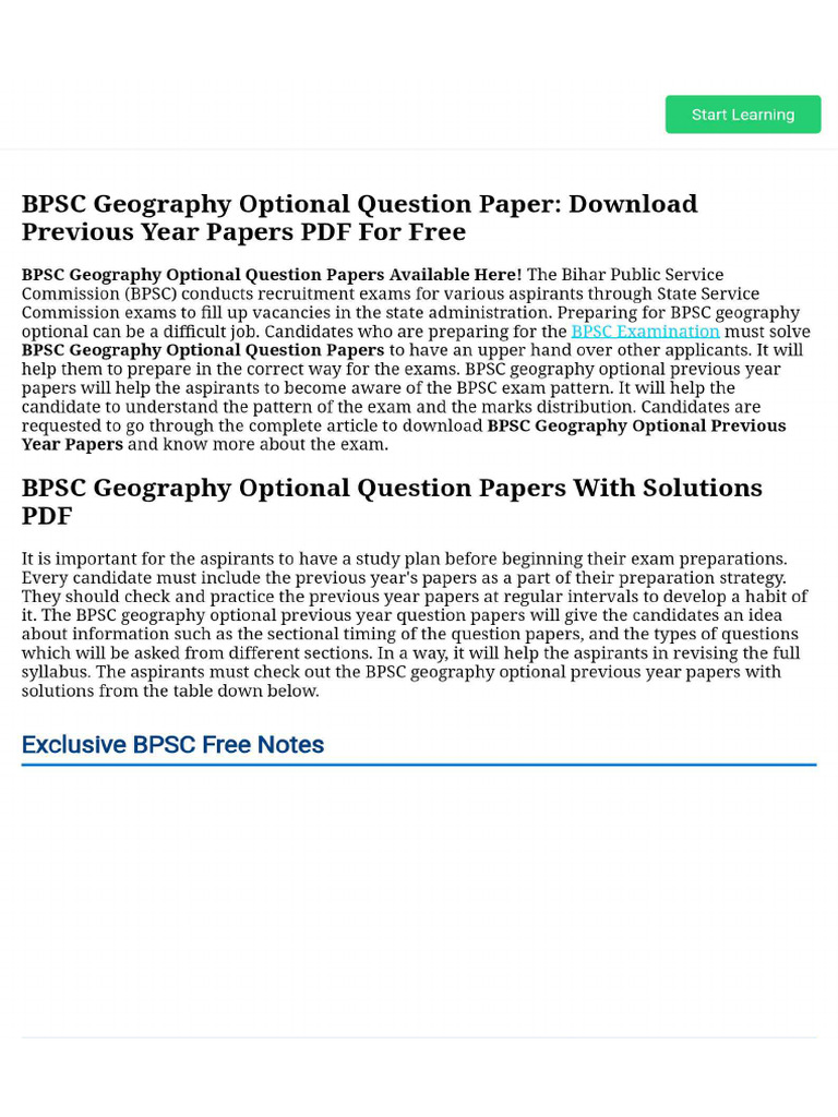 BPSC Geography Optional Question Paper_ Download Previous Year Papers ...