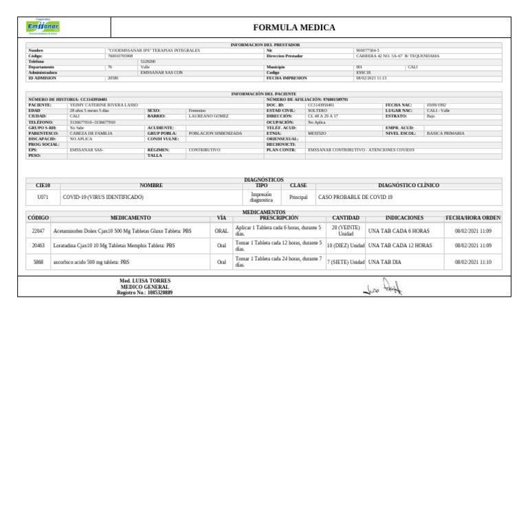 Formula Medica - Cc1143950401 | PDF | Farmacología | Medicina CLINICA