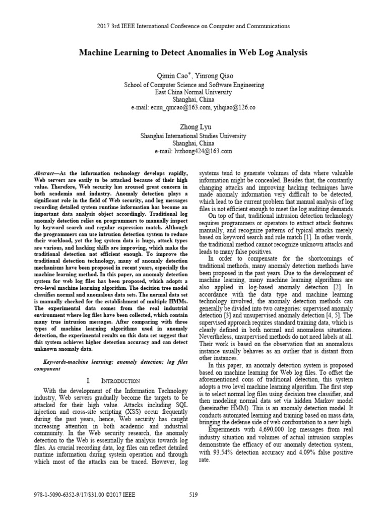 Machine Learning To Detect Anomalies in Web Log Analysis | PDF ...