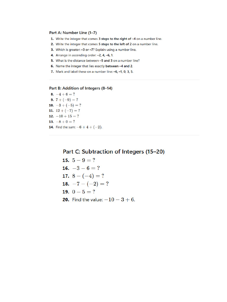 Class 6 Integers (6-01) | PDF