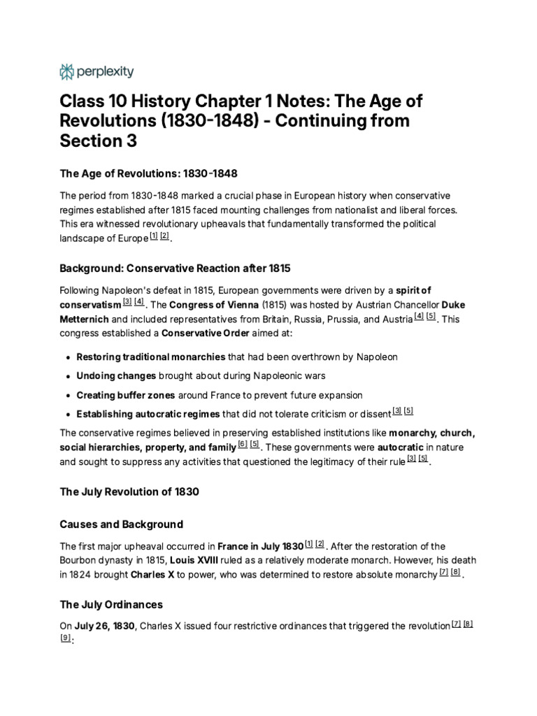 Class 10 History Chapter 1 Notes - The Age of Revol | PDF | Political ...