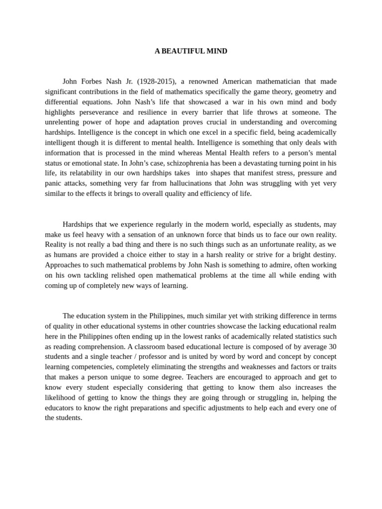A Beautiful Mind PDF Psychological Resilience Mind