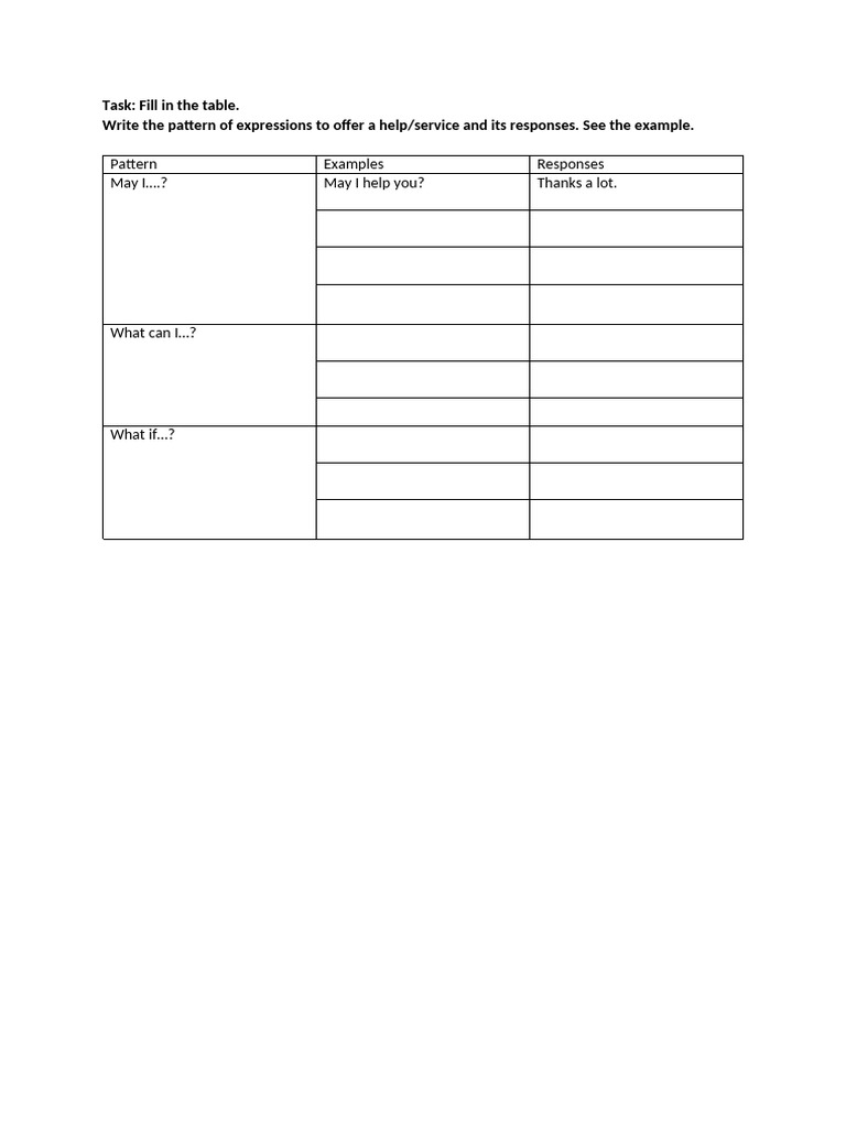 Fill in The Table Chapter 1 | PDF