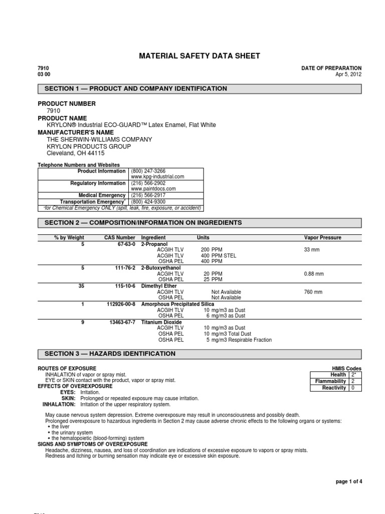 Material Safety Data Sheet: Section 1 - Product and Company ...