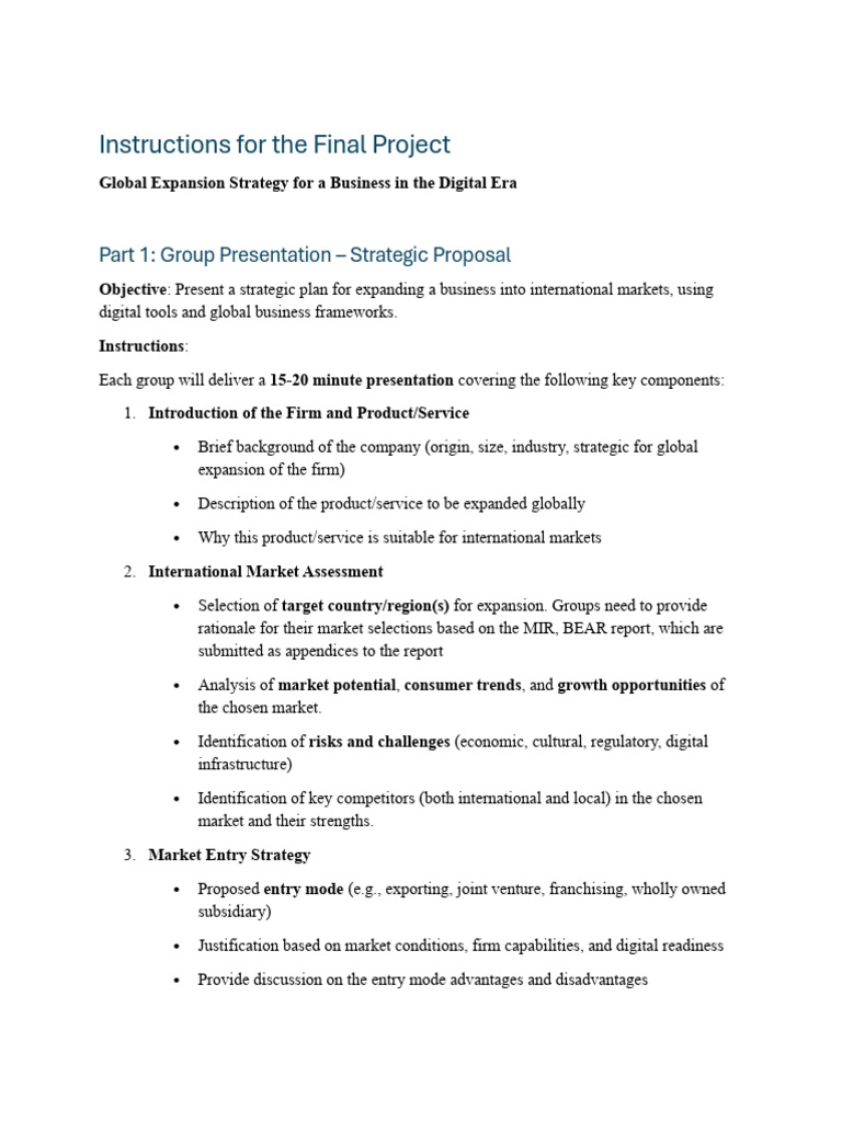 Instructions Final Project Presentation and Report (1) | PDF ...