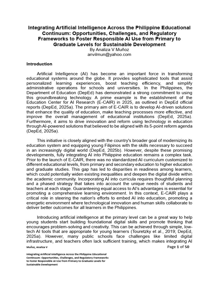 Integrating Artificial Intelligence Across The Philippine Educational ...