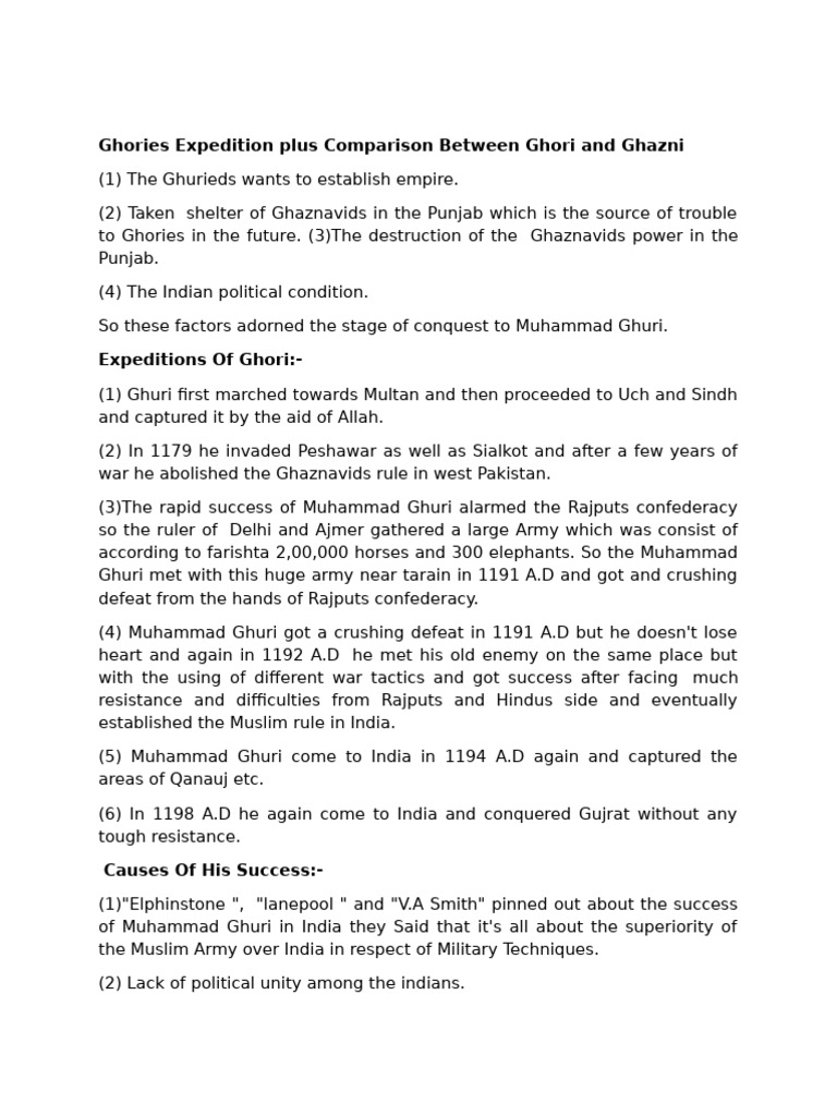 Ghori and Ghazni Comparison | PDF