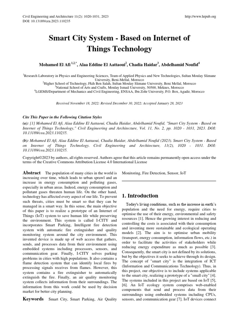 Smart City System Based On Internet of T | PDF | Internet Of Things