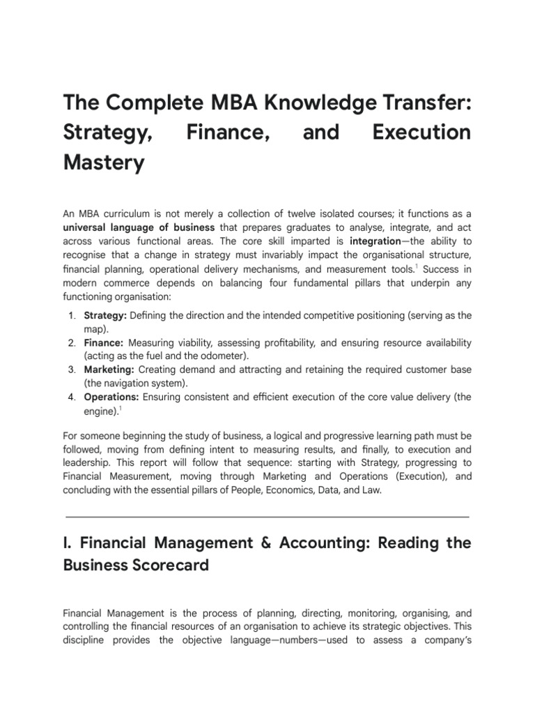MBA Knowledge Transfer and Curriculum Overview | PDF | Strategic ...