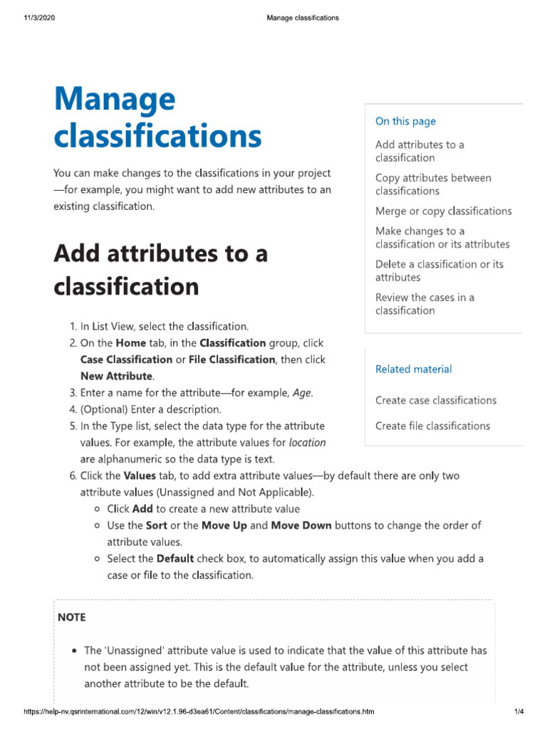 Manage Classifications | PDF