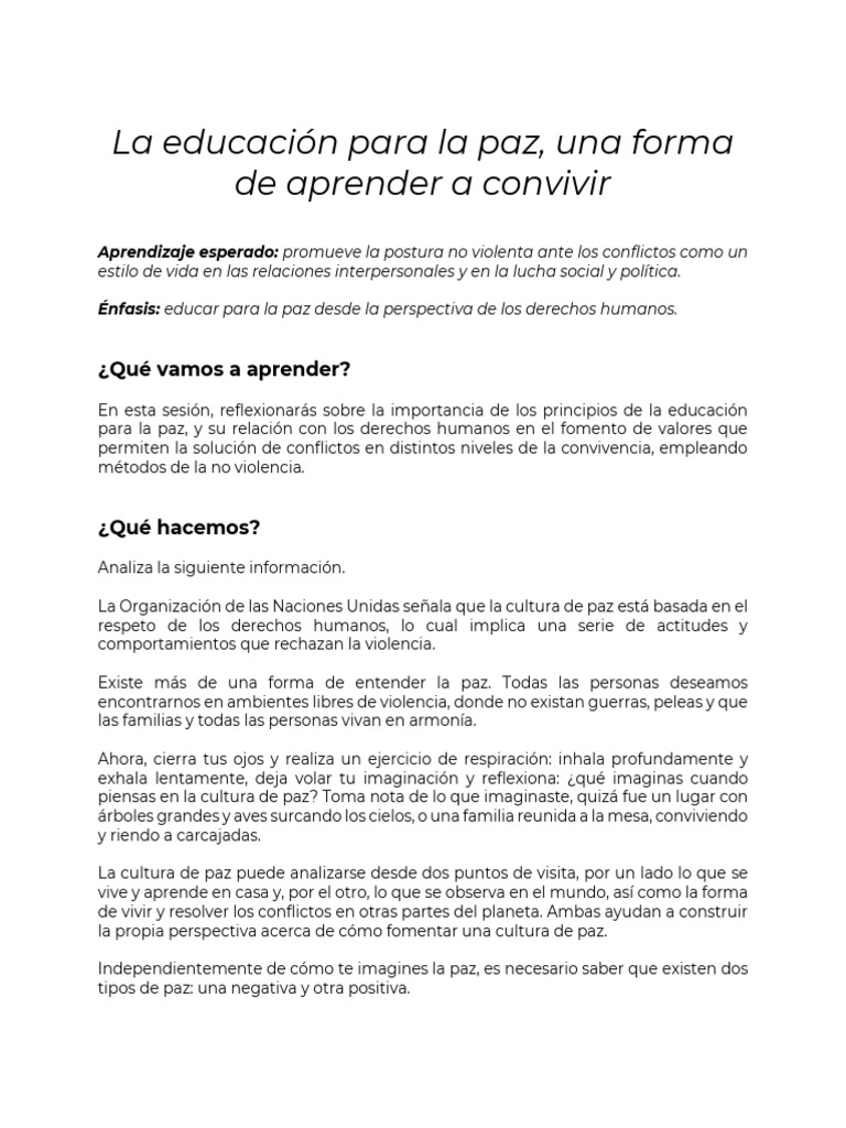 Cultura de Paz Clase | PDF | Paz | Derechos humanos