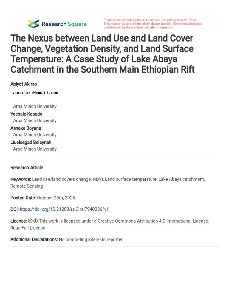 The Nexus Between Land Use and Land Cover and Vegetation - A Case of ...