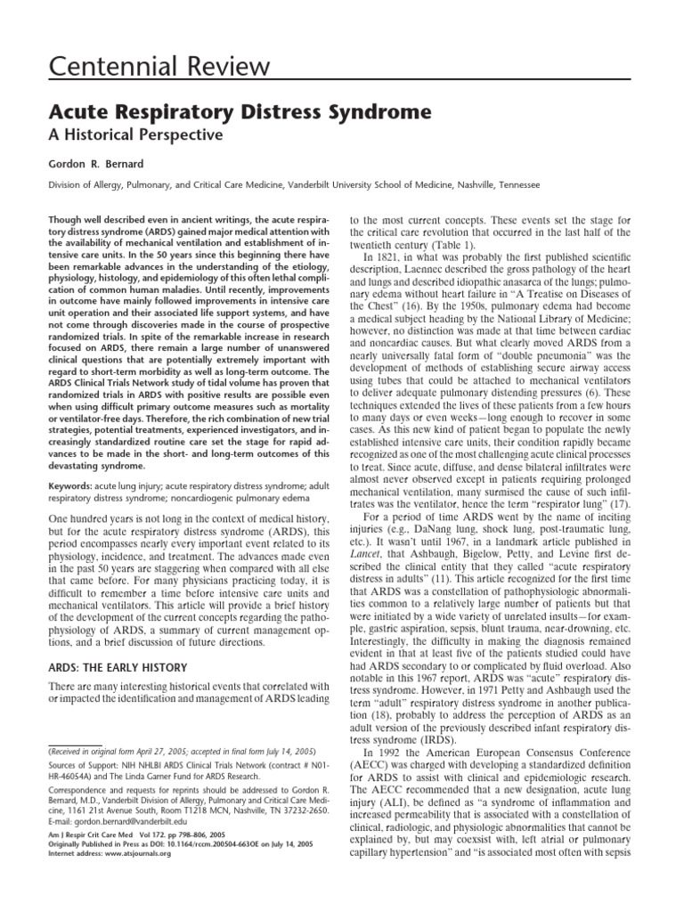 1 - Acute Respiratory Distress Syndrome Historical Perspective | PDF ...