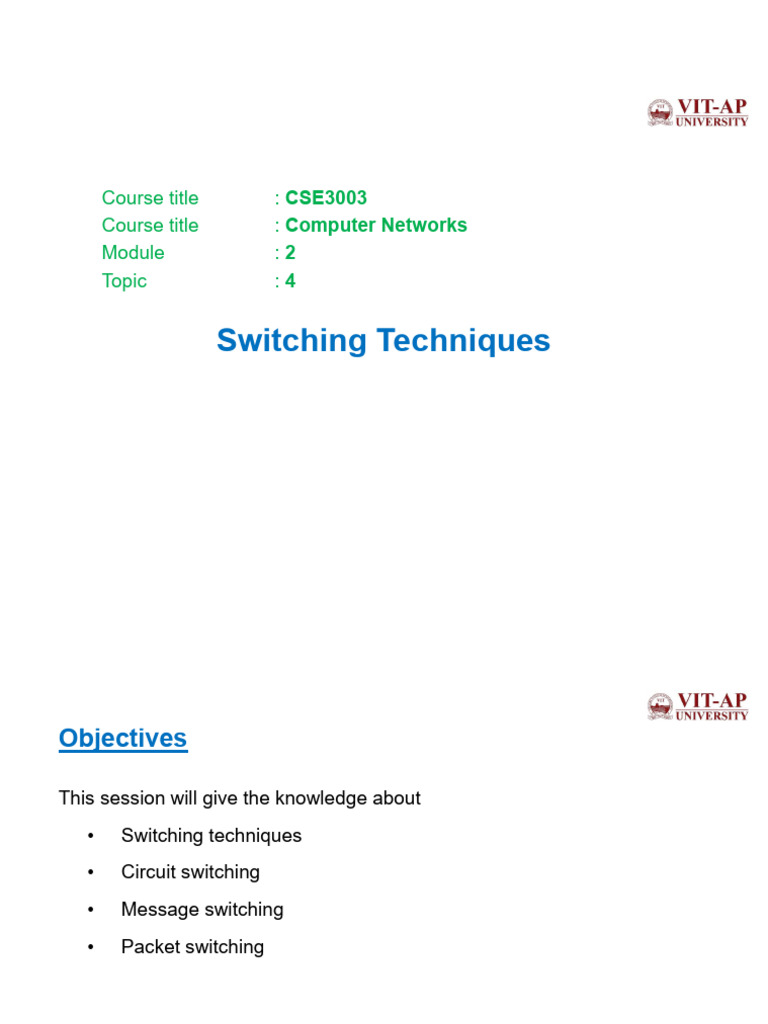 Module 2 - Topic 4 - Switching Techniques | PDF | Computer Network ...