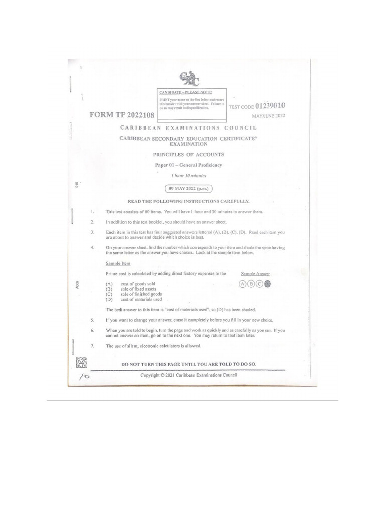Poa May 2021 Paper 1 | PDF