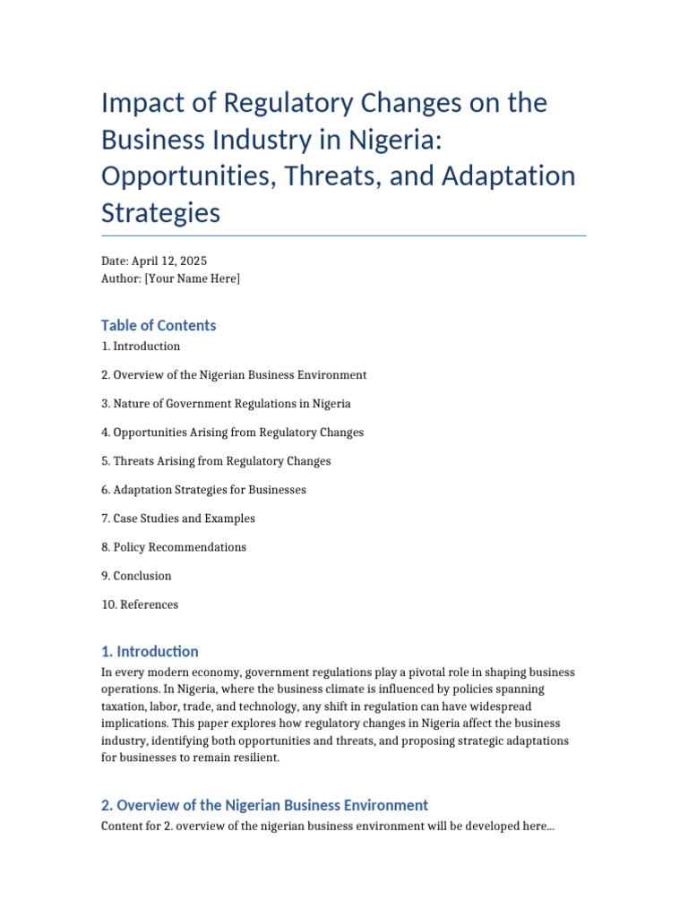Impact of Regulatory Changes On Nigerian Business Industry | PDF