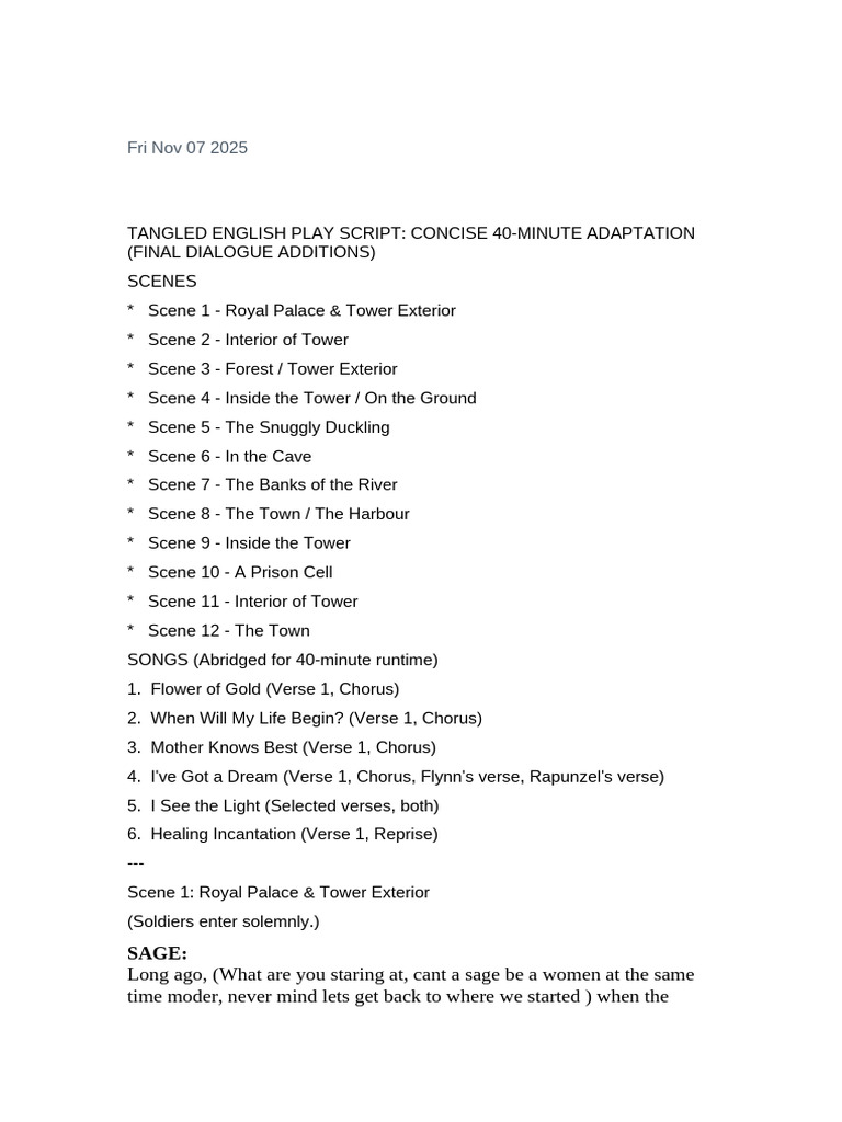 Tangled Script Final | PDF | Rapunzel | Walt Disney Animation Studios