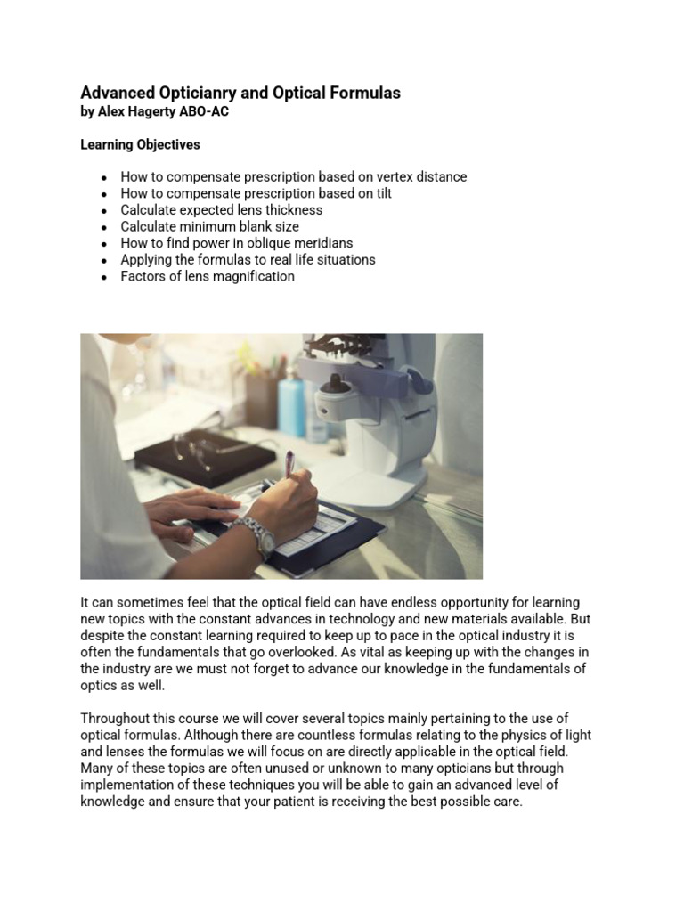 Optical Formulas - Print PDF2 | PDF | Optics | Light