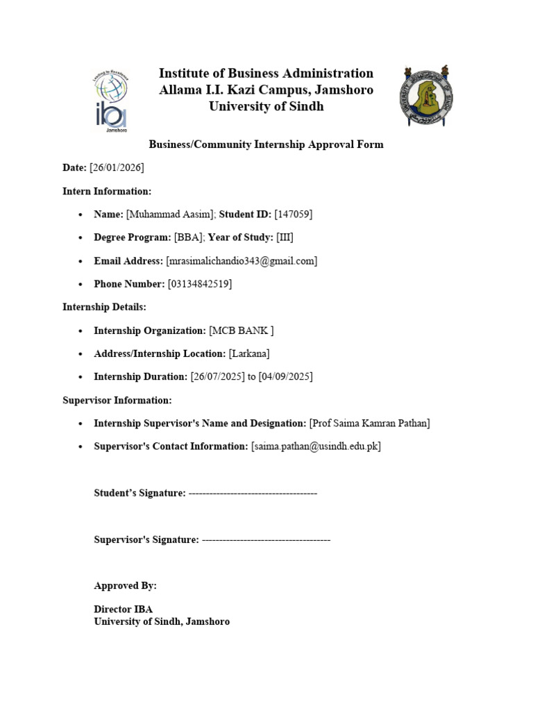 Muhammad Aasim Approval Form | PDF
