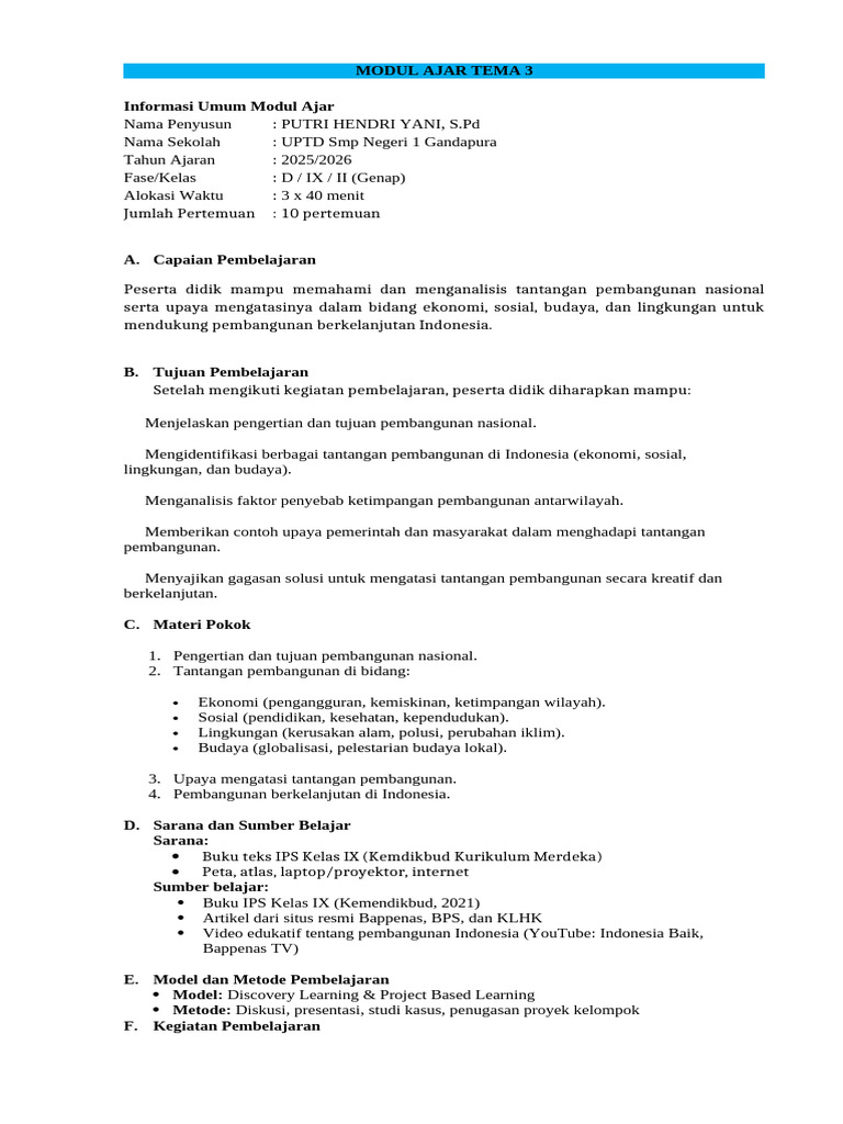 7.3 MODUL AJAR TEMA 3 Ok | PDF