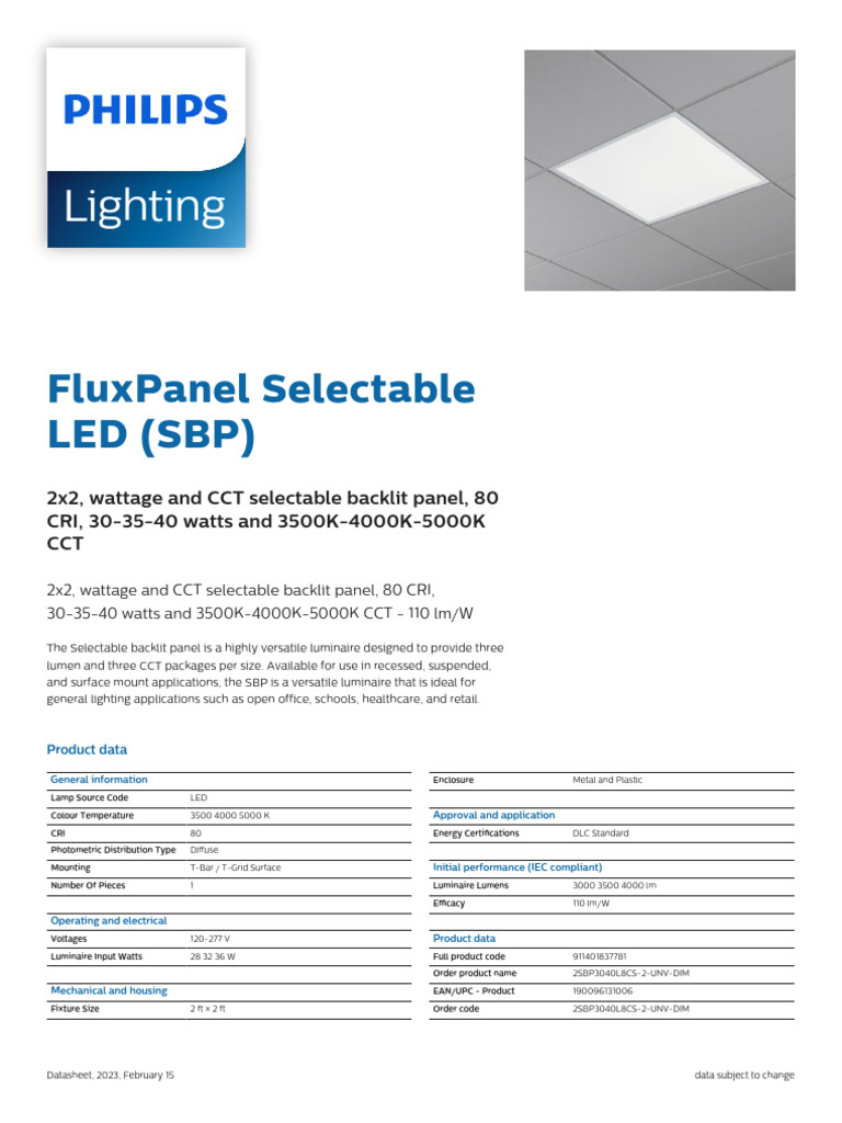 Philips-Lighting-FluxPanel-Selectable- LED-SBP-SIGNIFY | PDF | Lighting ...