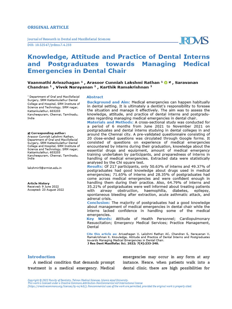 Knowledge Attitude and Practice of Dental Interns | PDF | Medical ...
