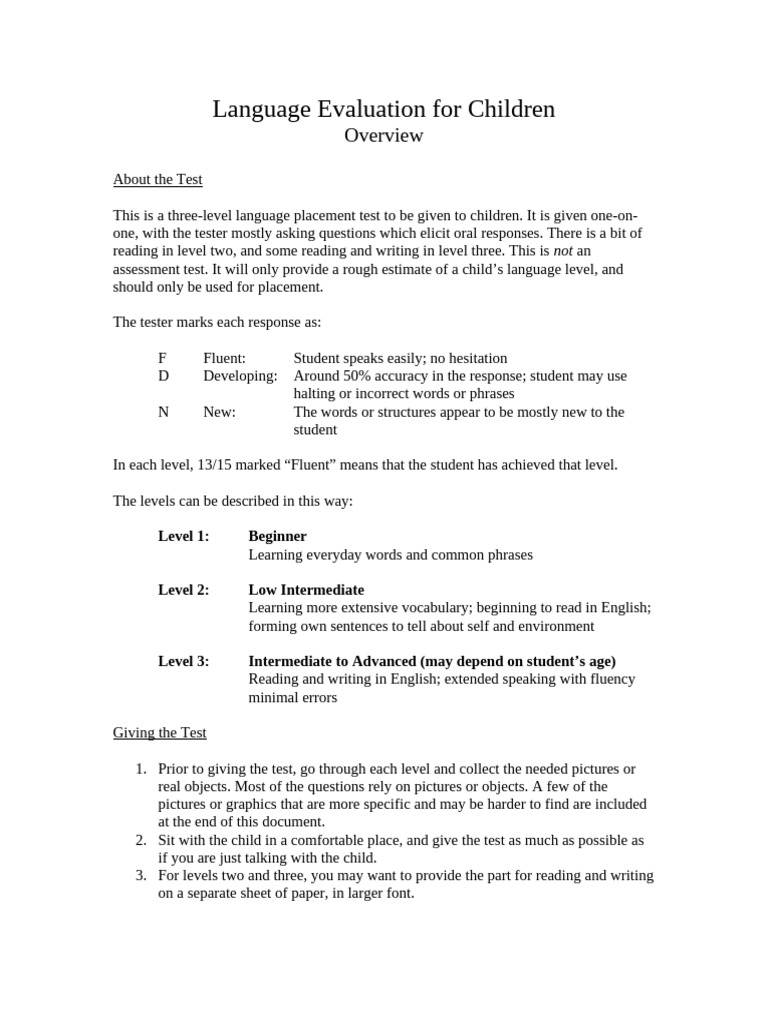 Language Evaluation For Children-Overview | PDF