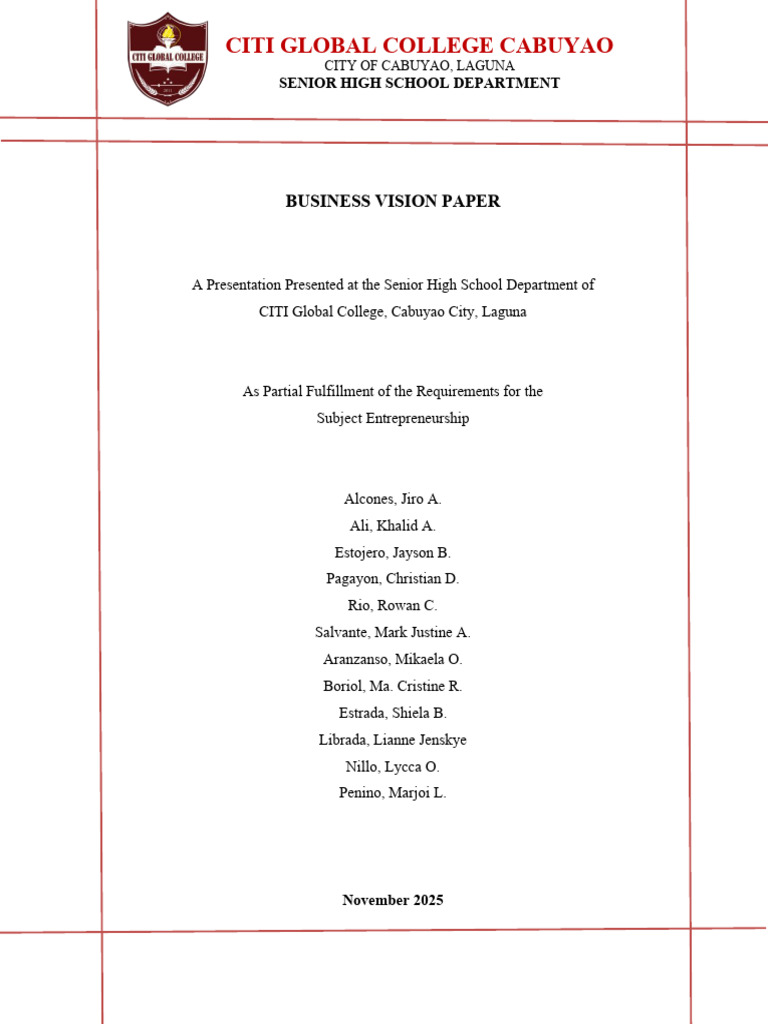 Entrepreneurship Business Vision Paper Group2 | PDF