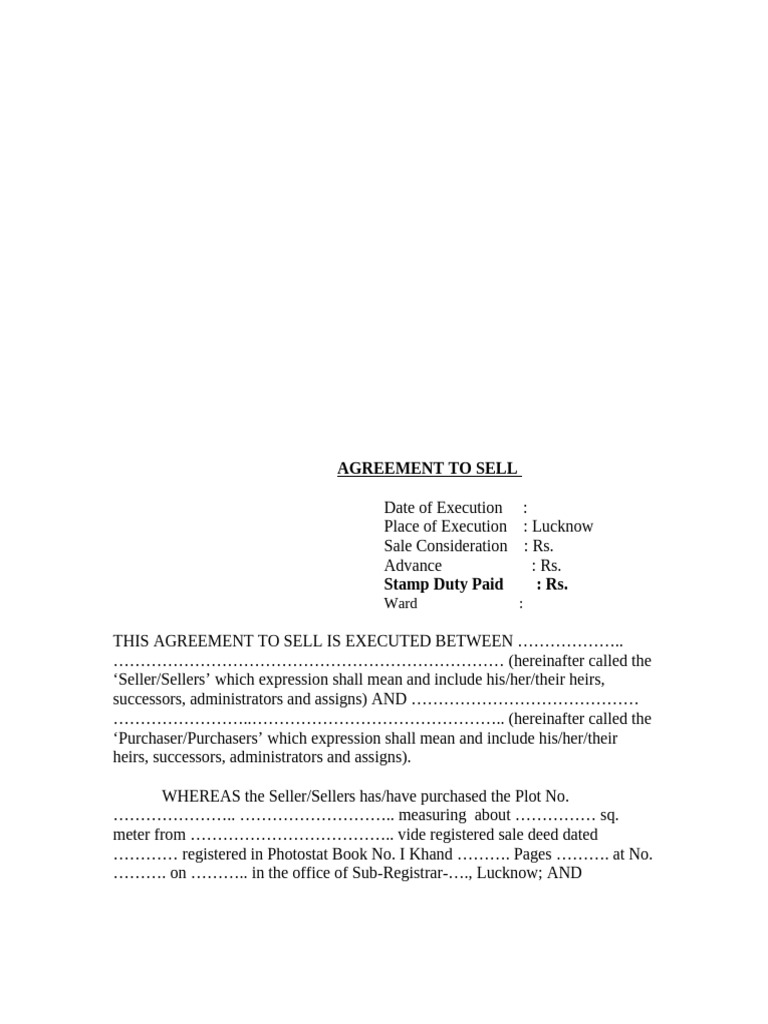 Draft Agreement To Sell (Plot) | PDF | Common Law | Private Law