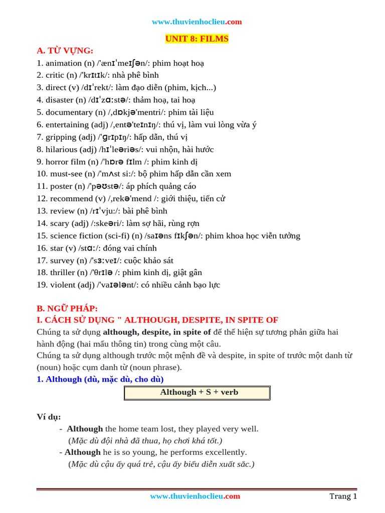 Thuvienhoclieu.com BTTHCS TA7 Unit 8 | PDF