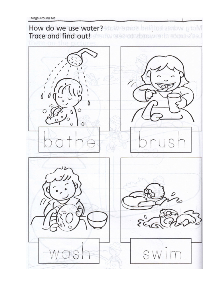 Action Worksheet (Wash, Bathe, Brush) | PDF