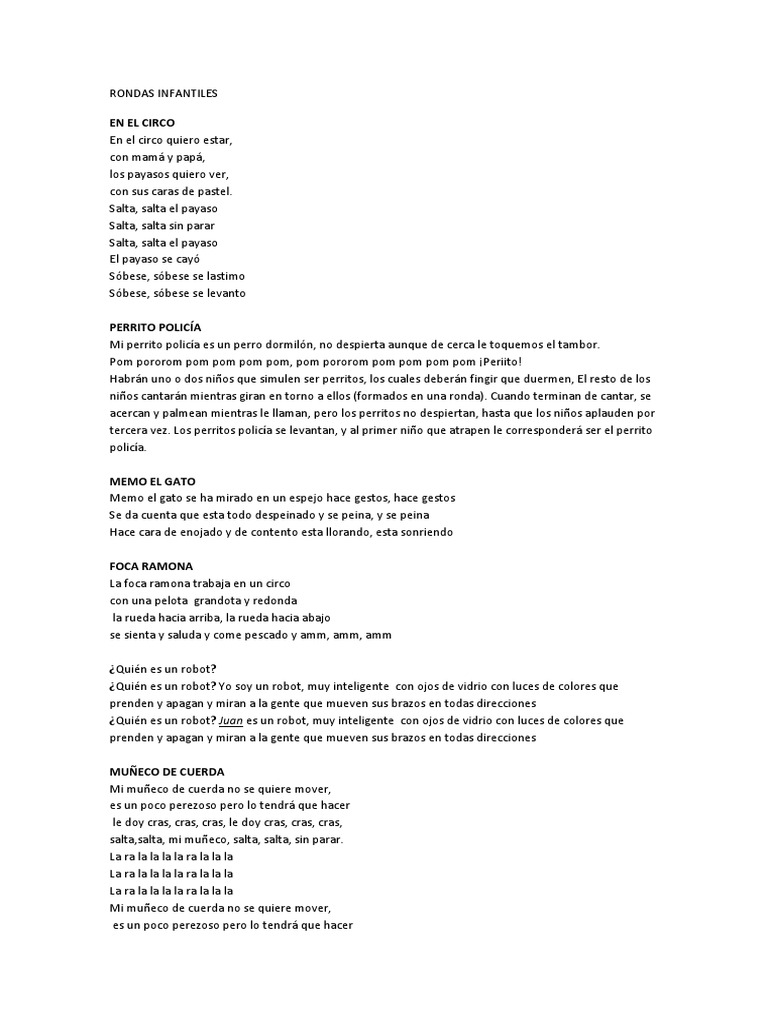 Letras Rondas Infantiles