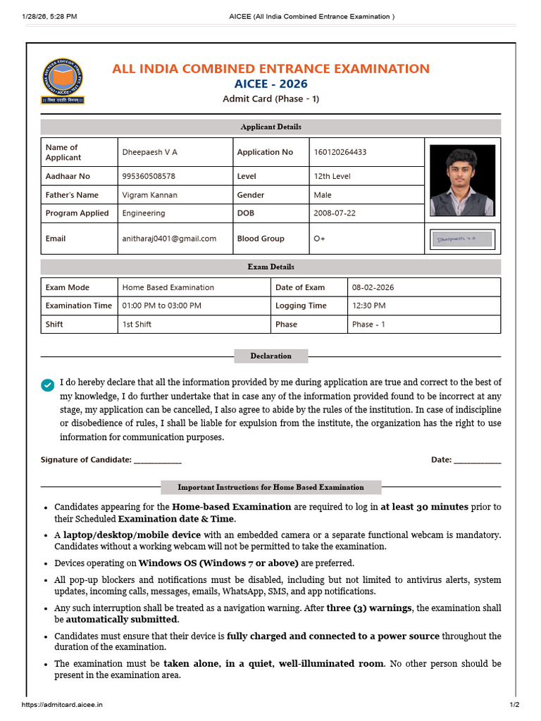 AICEE (All India Combined Entrance Examination) | PDF | Mobile ...