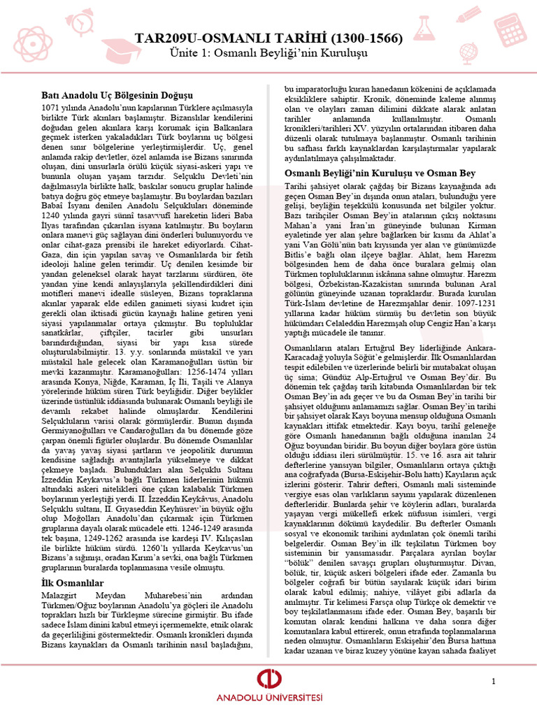 Anadolu AÖF Osmanlı Tarihi 1 | PDF