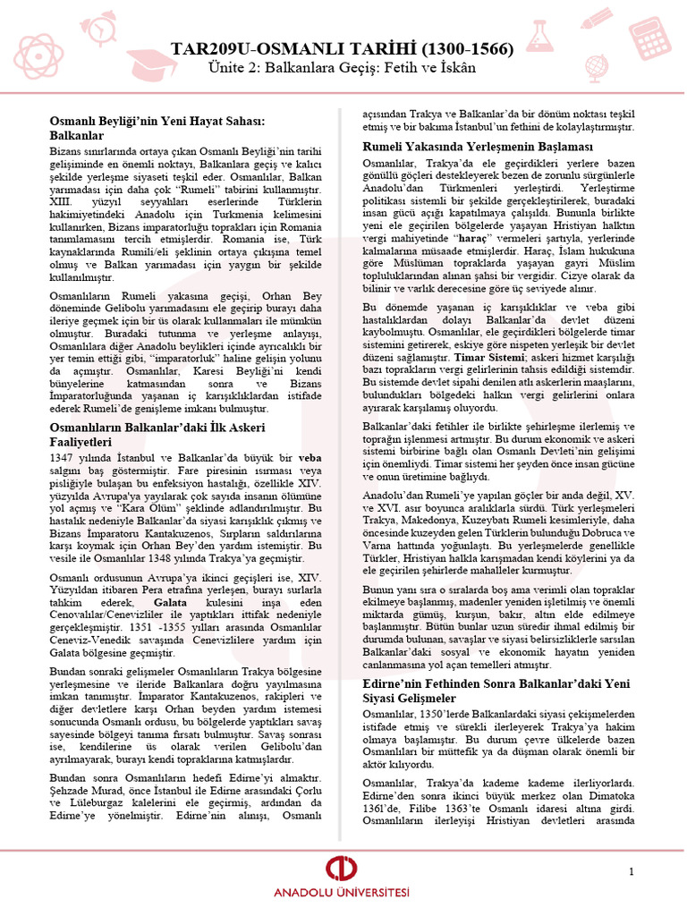 Anadolu AÖF Osmanlı Tarihi 2 | PDF