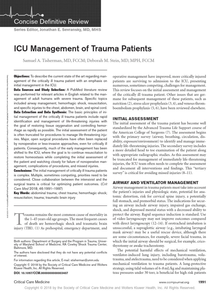 ICU Management of Trauma Patients | PDF | Traumatic Brain Injury ...